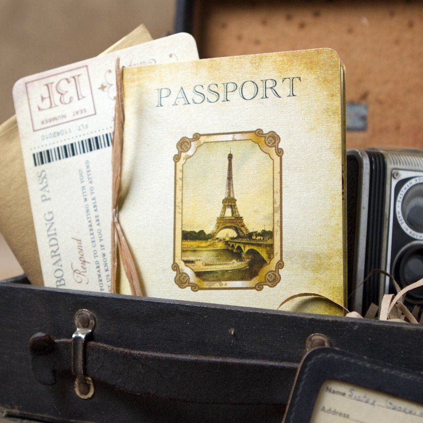 Passport to Paris Invitation Fresh Vintage Passport Wedding Invitation Paris Europe Design