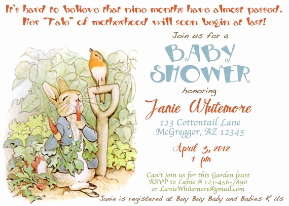 Peter Rabbit Baby Shower Invitation Lovely Beatrix Potter Peter Rabbit themed Baby Shower Invitation