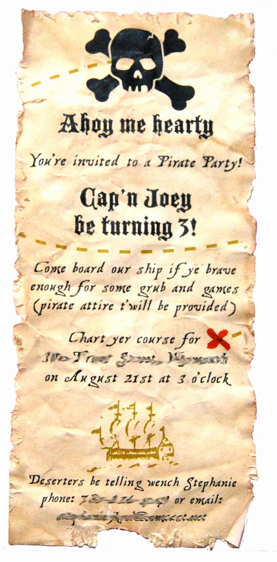 Pirate Party Invitation Templates Elegant Aged Pirate Party Invitation Printed
