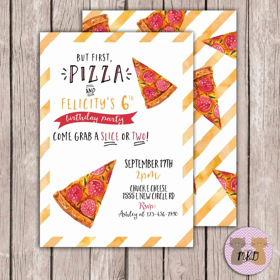 Pizza Party Invitation Templates Lovely Printable Pizza Birthday Invite Watercolor Pizza Invite