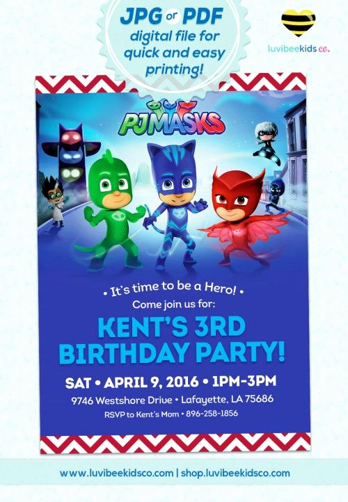 Pj Masks Invitation Template Free Luxury Pjmasks Birthday Invitation Printable Invitation