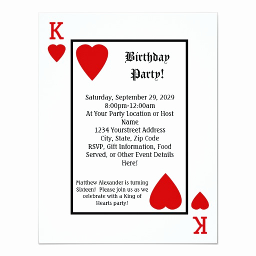 Playing Card Invitation Template Fresh Playing Card King Hearts Birthday Party Invitation