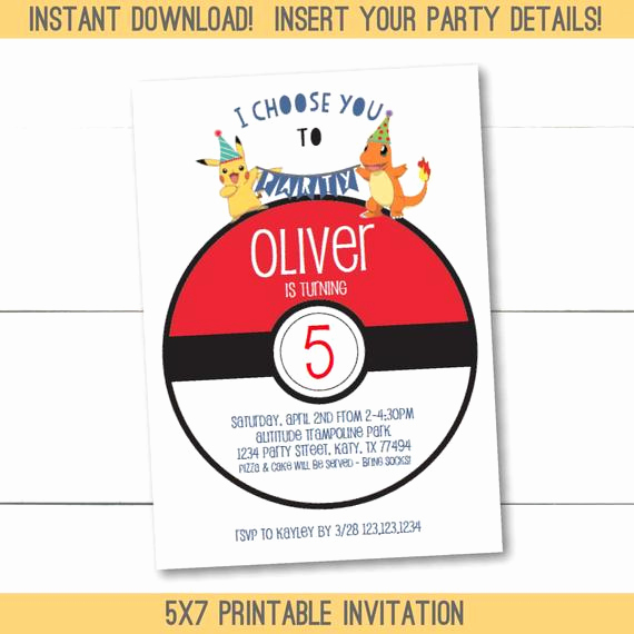 Pokemon Birthday Invitation Templates New Instant Download Editable Pokemon Birthday Party Invitation