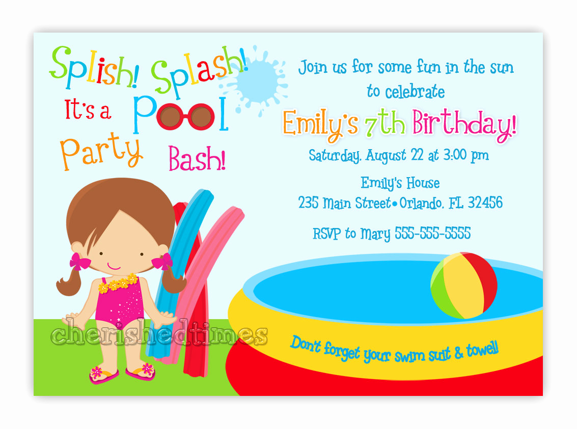 Pool Birthday Party Invitation Awesome Pool Party Birthday Invitation Girl or Boy You Print