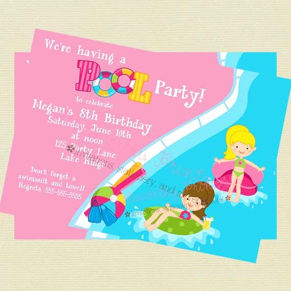 Pool Birthday Party Invitation Luxury Girls Pool Party Invitation Pool Party Birthday Invitation