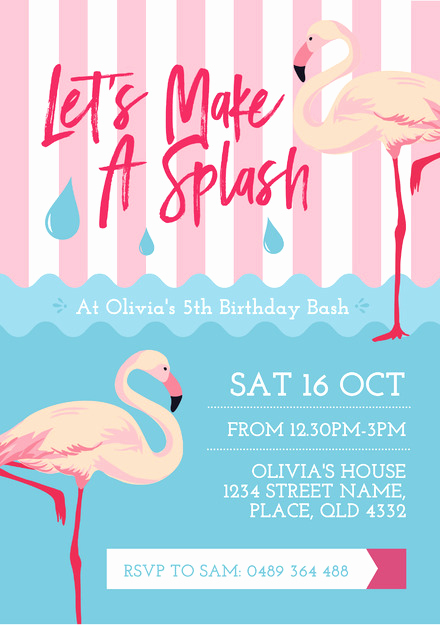 Pool Party Invitation Templates Awesome Pink Flamingo and Water Pool Party Invitation Template Easil