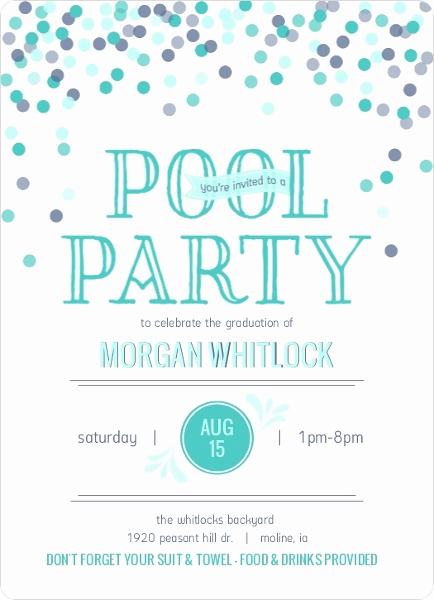 Pool Party Invitation Wording Unique Confetti Celebration Pool Party Graduation Invitation