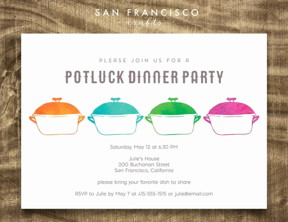 Potluck Dinner Invitation Wording Elegant Potluck Invitation Watercolor Pots Potluck Dinner Party