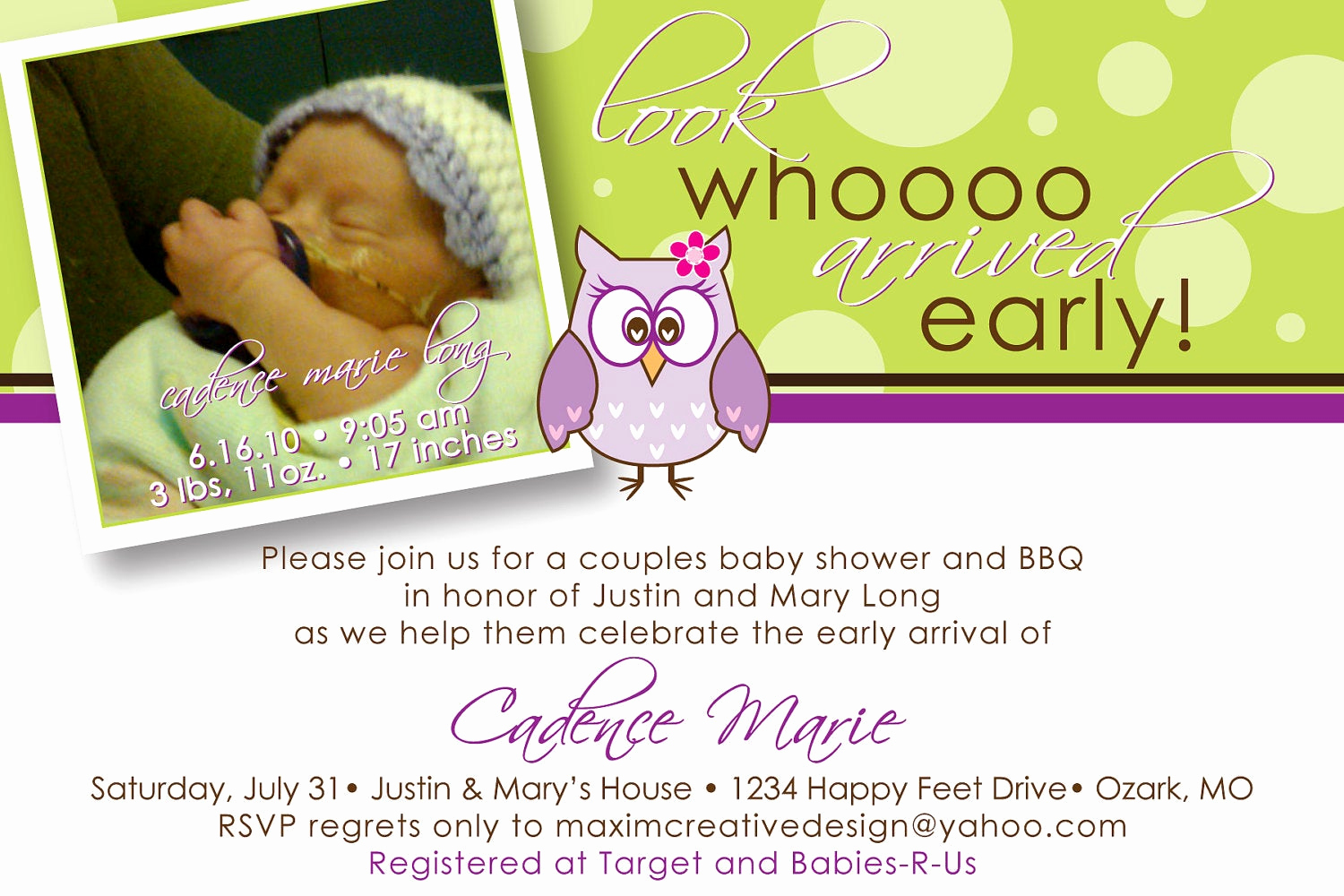 Preemie Baby Shower Invitation Wording Best Of Diy Printable Birth Announcement Owl by Maximcreativeinvites