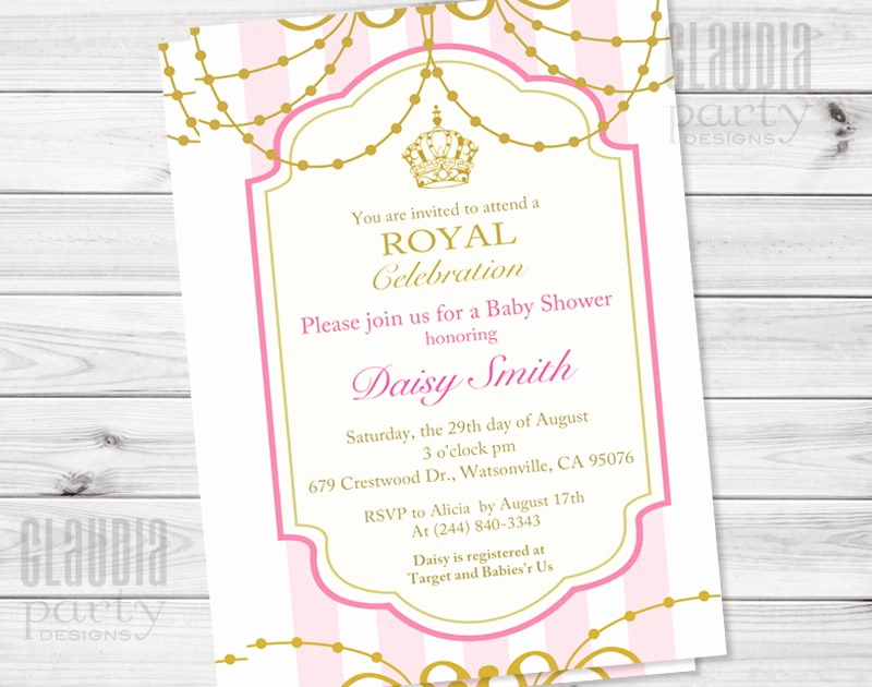 Princess Baby Shower Invitation Wording Beautiful Royal Princess Invitation Pink and Gold Vintage Invite