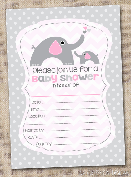 Printable Baby Shower Invitation Templates New Ink Obsession Designs Fill In the Blank Elephant Baby