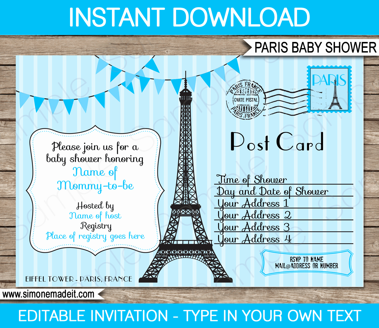 Printable Baby Shower Invitation Templates Unique Blue Paris Baby Shower Invitation