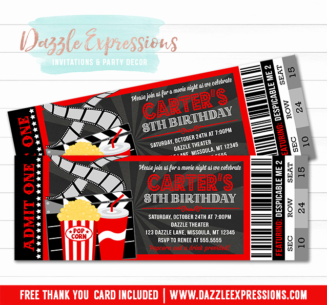Printable Movie Ticket Invitation Fresh Printable Chalkboard Movie Ticket Birthday Invitations