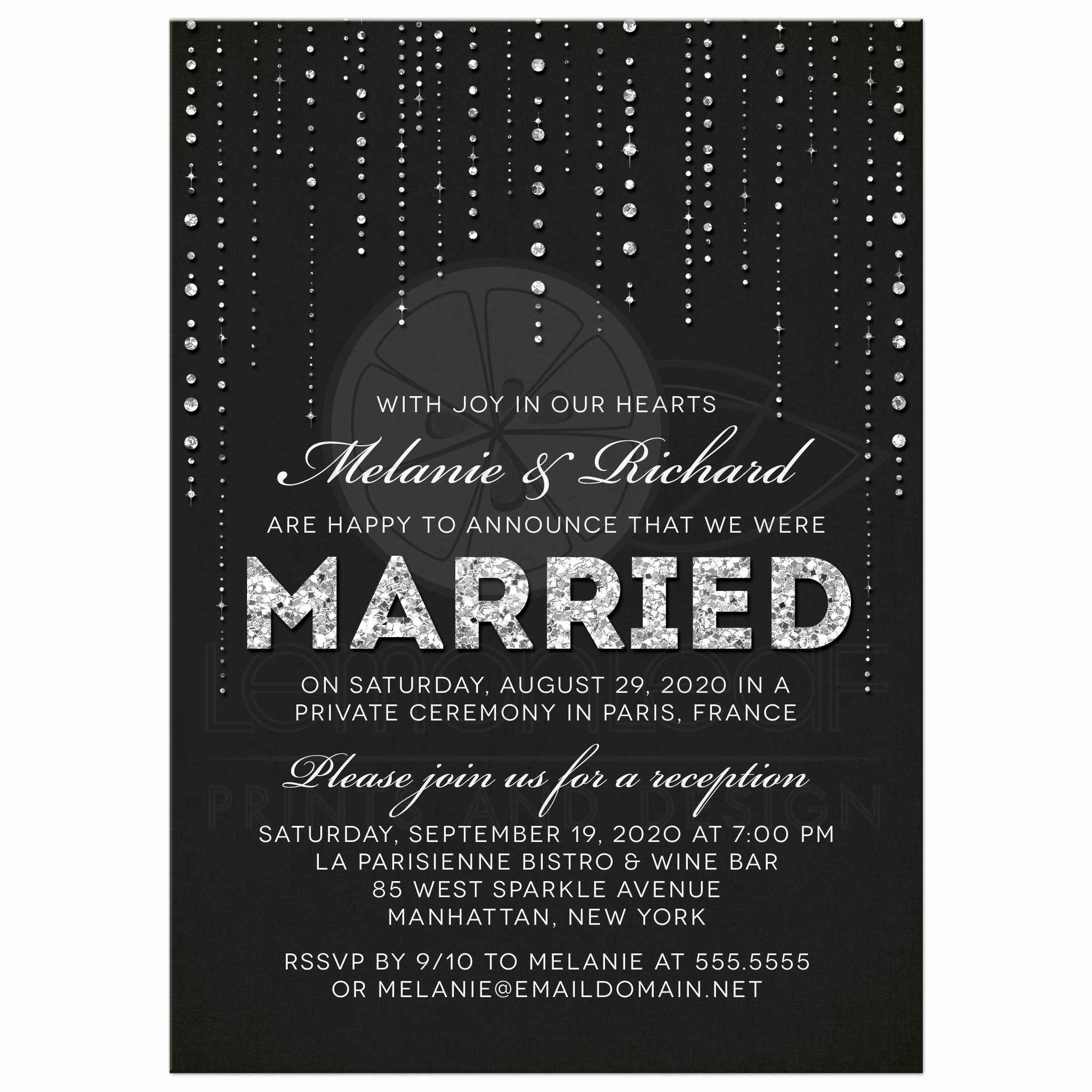 Private Wedding Ceremony Invitation Awesome Post Wedding Reception Ly Invitations Glitter Look