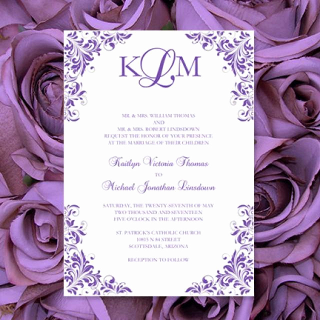 Purple Wedding Invitation Template Awesome Purple Wedding Invitations &quot;kaitlyn&quot; Printable Templates