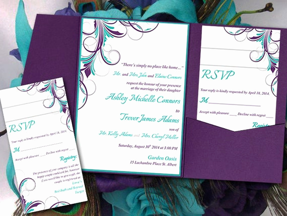 Purple Wedding Invitation Template Best Of Peacock Pocketfold Wedding Invitation Template Set Teal