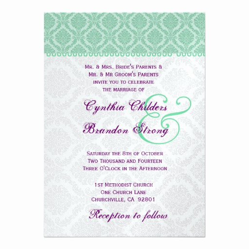 Purple Wedding Invitation Template Elegant Mint Green and Purple Damask Wedding Template 5x7 Paper