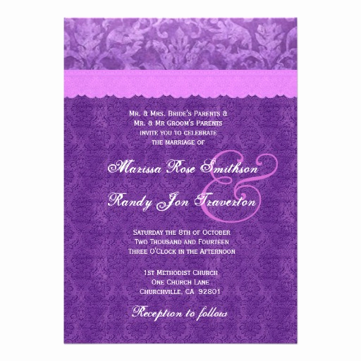 Purple Wedding Invitation Template Elegant Purple Damask Wedding Template Ver 3 13 Cm X 18 Cm