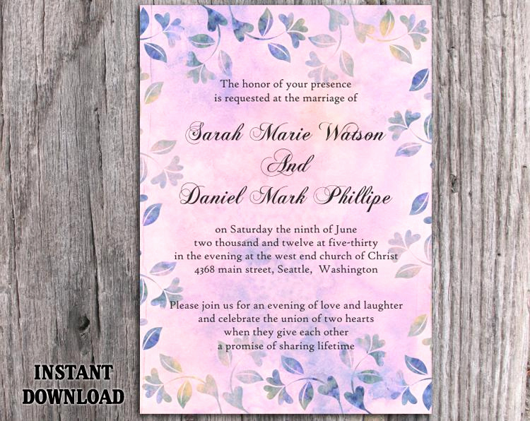 Purple Wedding Invitation Template New Diy Rustic Wedding Invitation Template Editable Word File