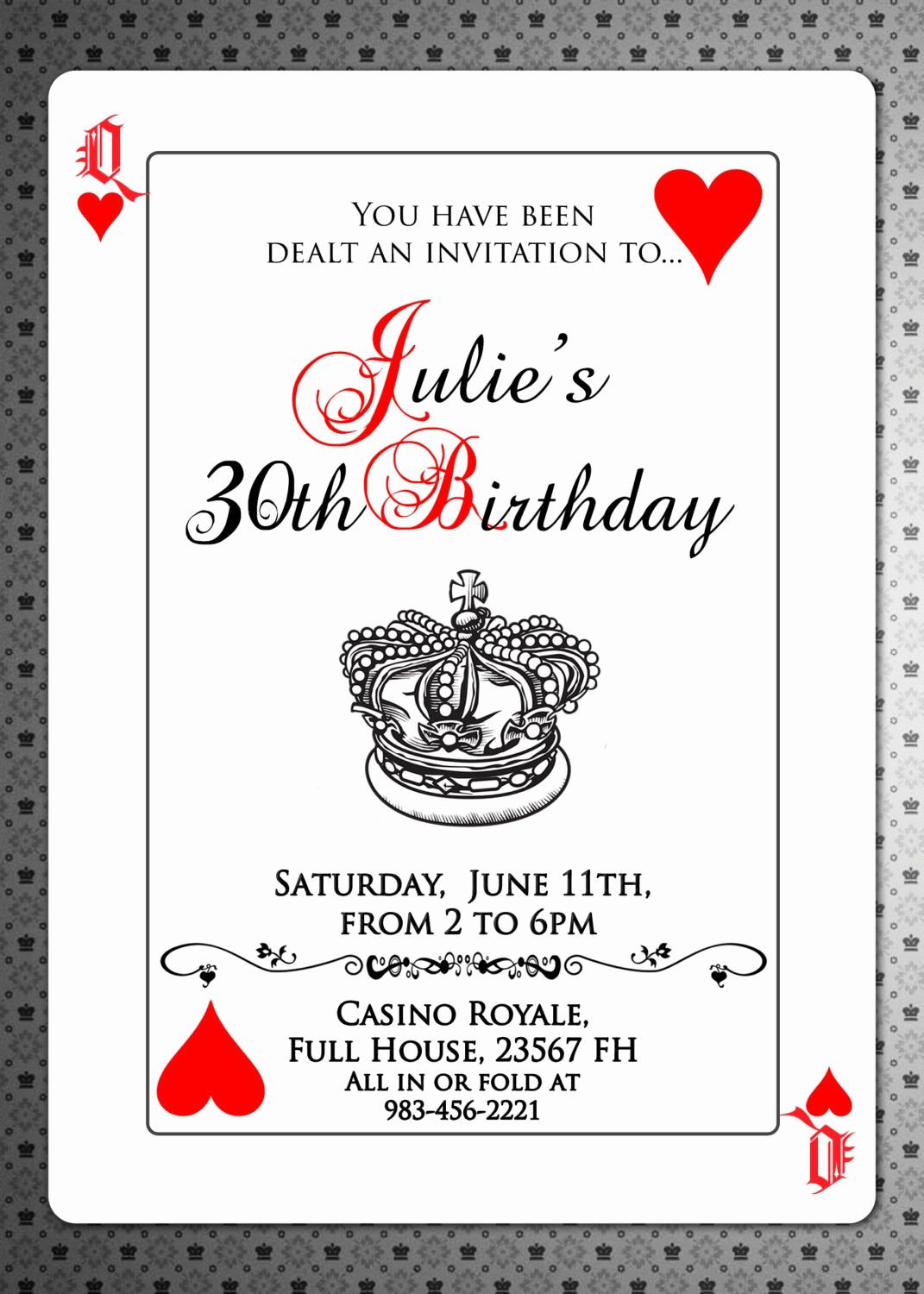 Queen Of Hearts Invitation Inspirational Playing Cards Invitation Poker Invite Royal Queen Of