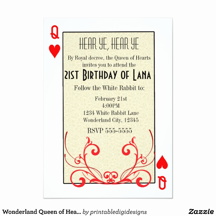 Queen Of Hearts Invitation Luxury Wonderland Queen Of Hearts Card Invitation