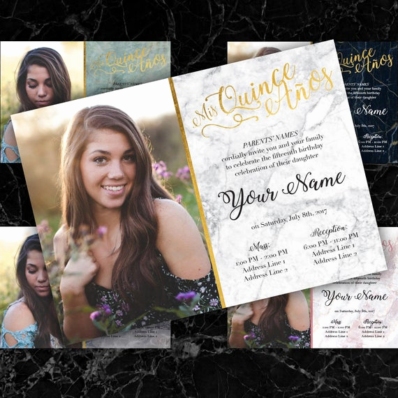 Quince Invitation Wording In English New Quinceañera Invitation English or Spanish Marble Fancy