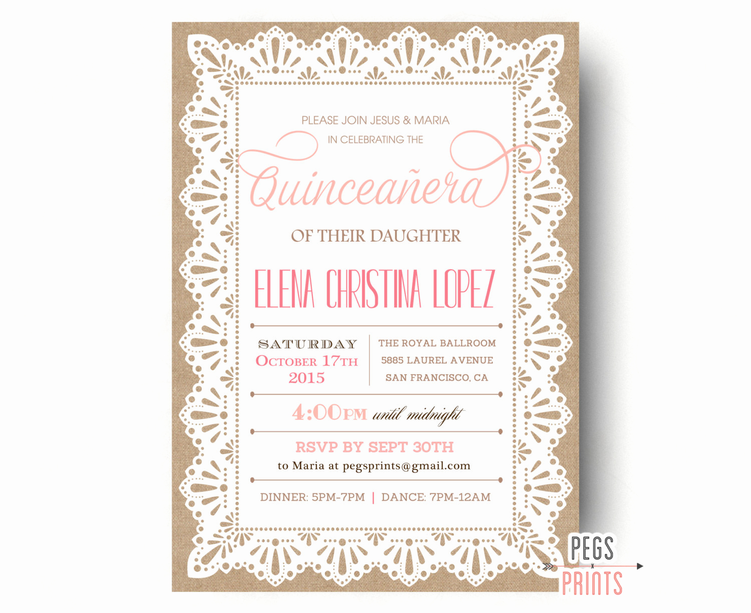 Quinceanera Invitation Templates In Spanish Elegant Burlap and Lace Quinceanera Invitation Quinceanera Invites