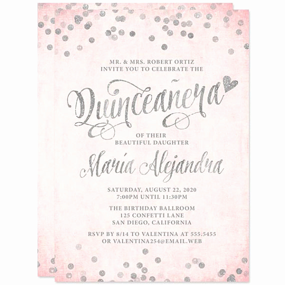 Quinceanera Invitation Wording In English Awesome Quinceañera Invitations Blush Pink &amp; Silver Confetti