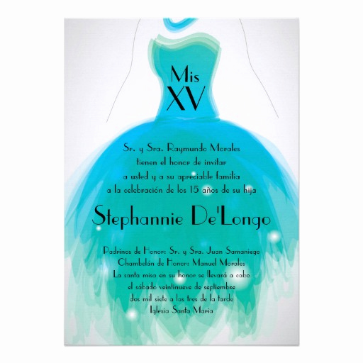 Quinceanera Invitation Wording In Spanish Luxury 5x7 Teal Dress Quinceanera Birthday Invitation 5&quot; X 7