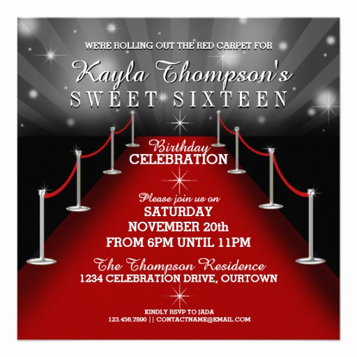 Red Carpet Invitation Template Best Of Sweet 16 Glamorous Red Carpet Party Invitations