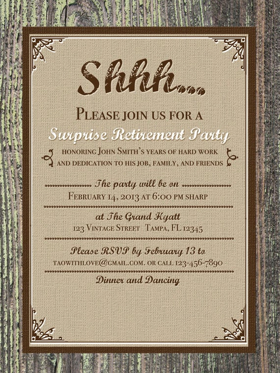 Retirement Party Invitation Wording Awesome Printable Burlap Vintage Invitation Retirement Birthday or