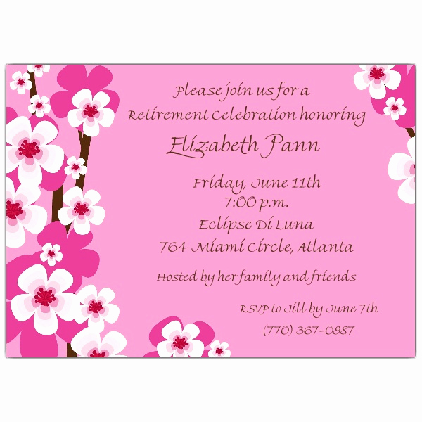 Retirement Party Invitation Wording Lovely Cherry Blossoms Pink Retirement Invitations