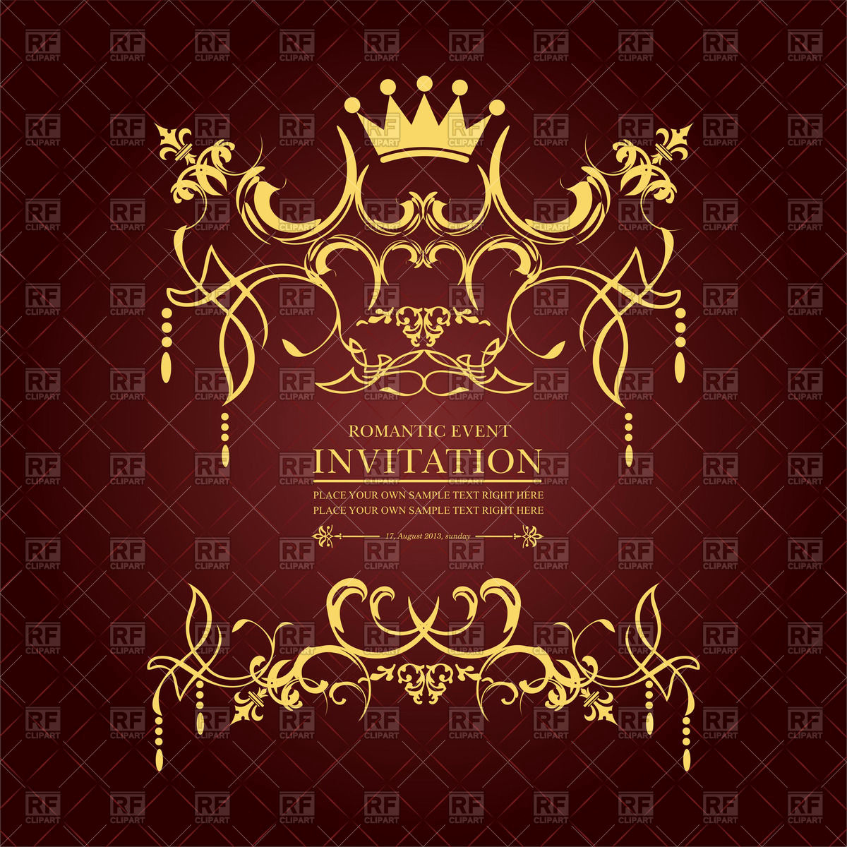 Royal Ball Invitation Template Free Beautiful Royal Invitation with Crown and Vintage ornament Vector