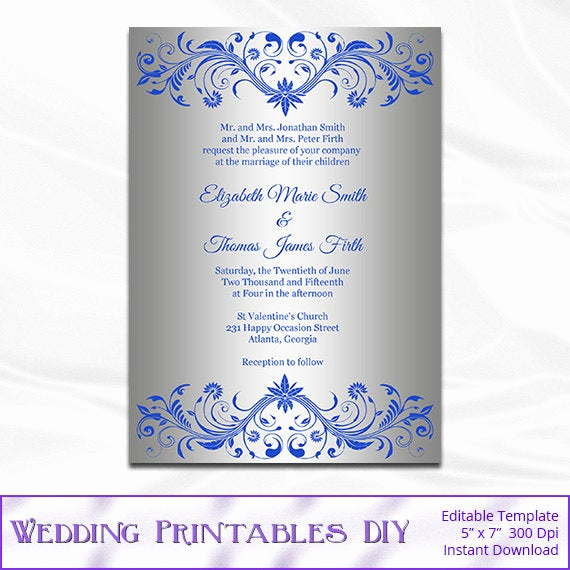 Royal Wedding Invitation Template Best Of Royal Blue and Silver Wedding Invitation Template Diy Silver
