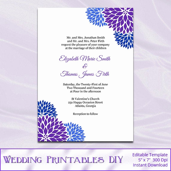 Royal Wedding Invitation Template New Items Similar to Royal Blue Purple Wedding Invitation