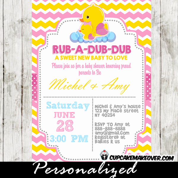 Rubber Duck Baby Shower Invitation Beautiful Yellow &amp; Pink Rubber Ducky Baby Shower Invitation