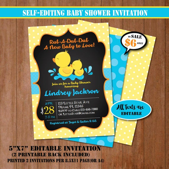 Rubber Duck Baby Shower Invitation Inspirational Rubber Duck Baby Shower Invitation Self Editing Chalkboard
