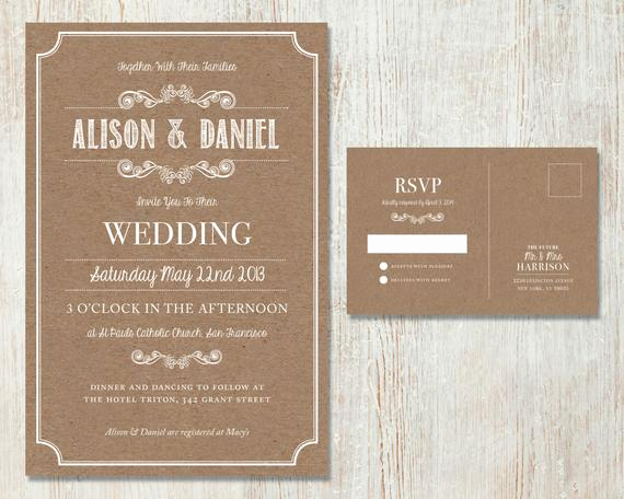 Rustic Wedding Invitation Sets Luxury Rustic Wedding Invitation Set Vintage Kraft Design Country