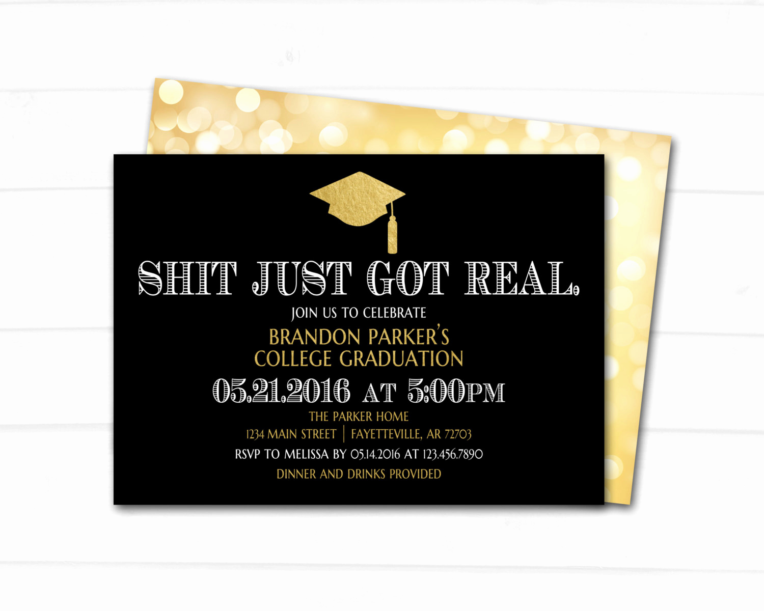 Samples Of Graduation Invitation Inspirational Graduation Graduation Invitation Shit Just Got Real Black