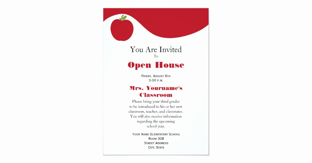 School Open House Invitation New Back to School Open House Invitation Red Apple