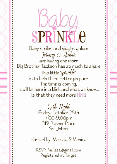 Second Baby Shower Invitation Wording Beautiful Baby Sprinkle Shower Invitation Not Quite so Rhyme Y but