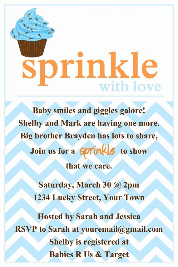 Second Baby Shower Invitation Wording Elegant Sprinkle Baby Shower Invitation Template 4x6 by