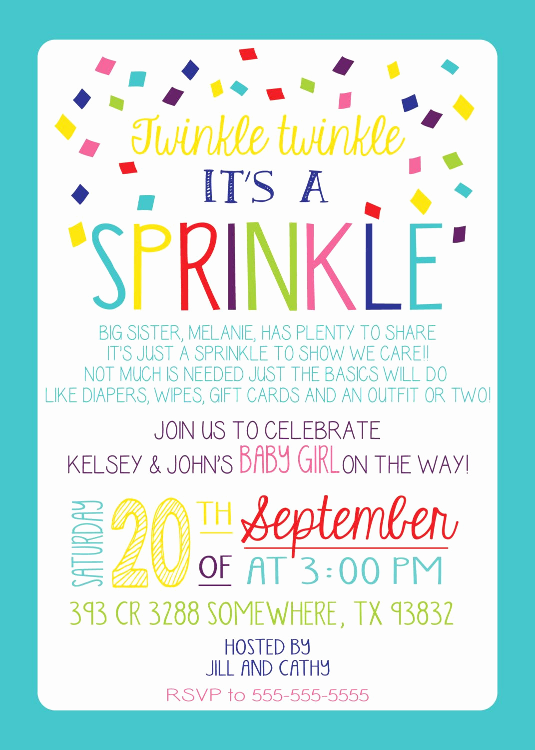 Second Baby Shower Invitation Wording Fresh Baby Sprinkle Invitation Girl Version Any Color Couples