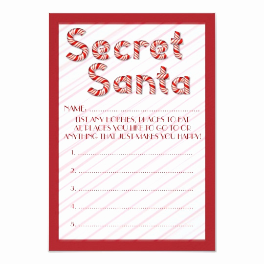 Secret Santa Invitation Template Inspirational Red Candy Cane Secret Santa Customizable Ballots Card