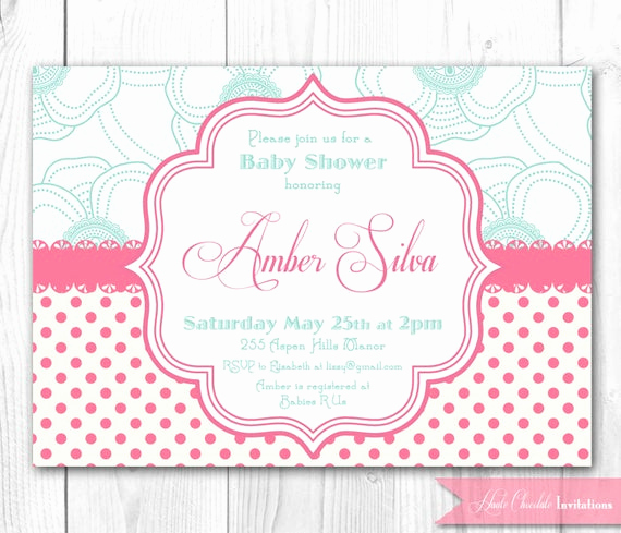 Shabby Chic Baby Shower Invitation Awesome Items Similar to Pink &amp; Aqua Shabby Chic Baby Shower