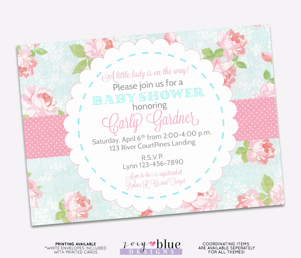 Shabby Chic Baby Shower Invitation Lovely Shabby Chic Baby Shower Invitation Vintage Floral Pink Blue