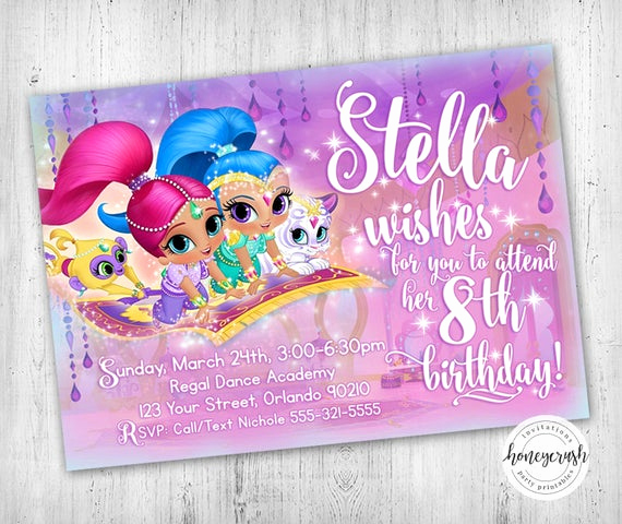 Shimmer and Shine Birthday Invitation Lovely Shimmer and Shine Birthday Invitation Printable Digital File