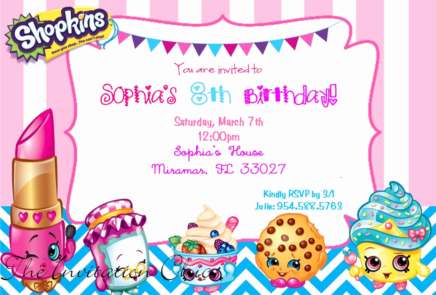 Shopkins Birthday Invitation Template Beautiful Shopkins Chicas Personalizado Inspirado Fiestas Por