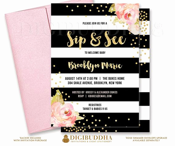 Sip and Shop Invitation Luxury Sip &amp; See Invitation Black White Baby Shower Invite Pink
