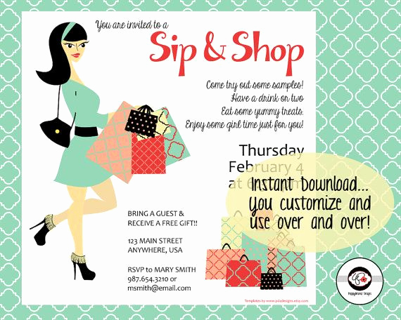 Sip and Shop Invitation Luxury Sip &amp; Shop Instant Download social Media Invitation by